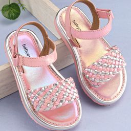 Babyoye Party Wear Sandals with Velcro Closure & Braid Detailing - Pink-image-23