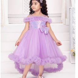 Ministitch Net Off Shoulder Sequin Embellished Bodice High Low Party Dress - Lavender-image-13