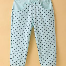 Olio Kids Cotton Knit Full Length Lounge Pant with Polka Dot Print & Bow Applique - Green-image-73