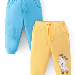 Doodle Poodle Full Length Light Weight Cotton Looper Bunny Printed Lounge Pants Pack of 2 -Blue & Yellow-image-31