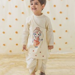 Tiber Taber Full Sleeves Ram Lalla Embroidered Dhoti Kurta Set - Cream-image-92