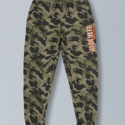 Plumtree Cotton Never Give Up Text & Camouflage Printed Joggers - Olive Green-image-63
