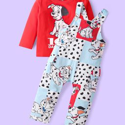 Babyhug Disney Terry Knit Dungaree & Full Sleeves T-Shirt With 101 Dalmatians Graphics - White & Red-image-22