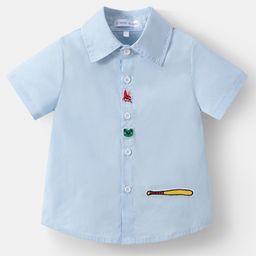 Mark & Mia Cotton Woven Half Sleeves Basebal Embroidered Shirt - Light Blue-image-64