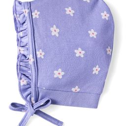 Babyhug 100% Cotton Cap with Floral Print & Frill Detailing - Purple-image-76
