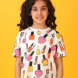 Anthrilo Blended Half Sleeves Nail Paint Printed Tee - White-image-71