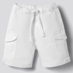 Bonfino Cotton Elastane Knee Length Solid Color Denim Shorts Cargo Pocket - White-image-31