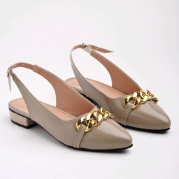 Shoetopia Metal Applique Detailed Buckle Closure Ballerinas - Beige-image-82
