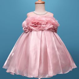 Bluebell Tissue Sleeveless Party Dress with Ruffles & Embellished Nack Detailing - Pink-image-0