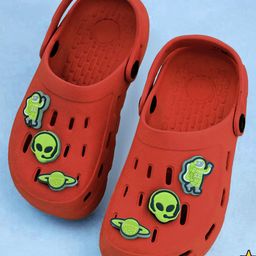 Yellow Bee Solid Perforated Clogs With Alien & Space Charms - Red-image-69