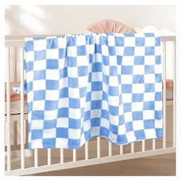 SYGA Baby Blanket Ultra Soft Grid Design, Cozy Fluffy Polyester Blanket for Newborn Infant Toddler, Crib & Stroller Use 30 x 40 inch (Blue and White)-image-80