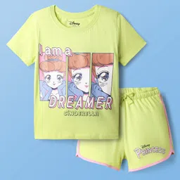 Pine Kids Disney Single Jersey Knit Half Sleeves Shorts Night Suit with Disney Princess Cinderella Graphics - Limegreen-picture-49