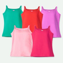 Ariel Cotton Lycra Knit Pack Of 5 Sleeveless Solid Camisoles - Green Red Purple & Pink-image-67