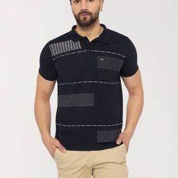 ARRAY Men Striped Polo Collar Cotton Slim Fit T-shirt-93