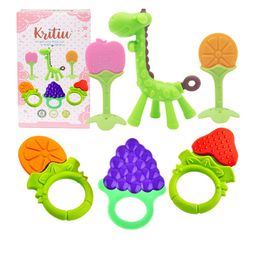 Kritiu 6-Pcs Green & Orange Fruit Shape BabyTeether-26