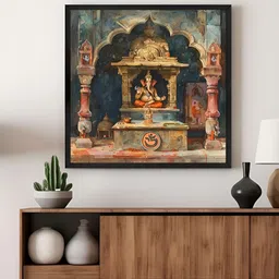 999Store Blue & Pink Ganesh Temple Canvas Painting Wall Art-picture-32
