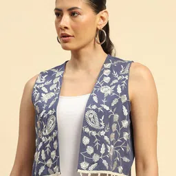 Global Republic Embroidered Pure Cotton Front Open Waistcoat-38