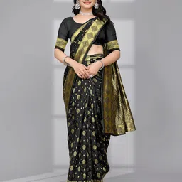Pionex Floral Zari Pure Silk Ready to Wear Banarasi Saree-image-49