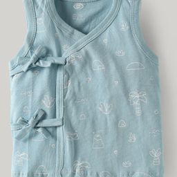 Zero Sinker Knit Sleeveless Tropical & Space Theme Printed Front Open Vests Pack of 3 - Peach Coral & Light Blue image 4
