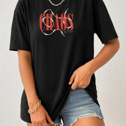 Women Black Trendy Graphic Printed Drop Shoulder Oversized T-Shirt-image-100