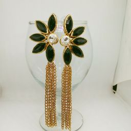 Dhivara Copper-Plated Artificial Stones Studded Contemporary Shaped Drop Earrings-image-52