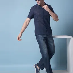 Crimsoune Club Floral Self Design Spread Collar Classic Slim Fit Knitted Casual Shirt-image-36