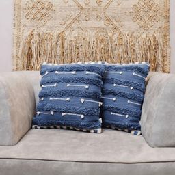 LUSHLYF Tufted Blue & White Set 2 Pieces Geometric Textured Cotton Square Cushion Covers-35
