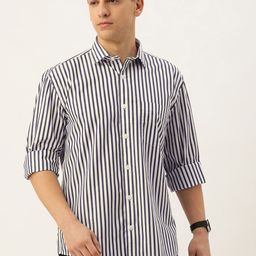 Burnt Umber Men Opaque Striped Casual Shirt-image-13