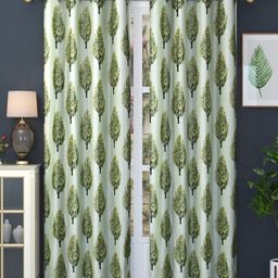 Aura Green & Black Set of 2 Floral Room Darkening Door Curtain-3