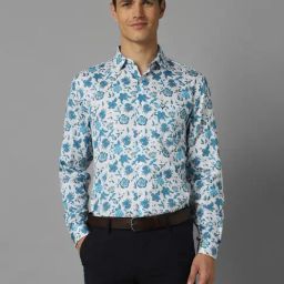 Allen Solly White & Blue Cotton Slim Fit Floral Print Shirt-image-18