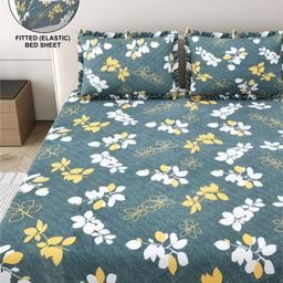 DREAM WEAVERZ Blue & Off White Floral 260 TC King Bedsheet with 2 Pillow Covers-image-63