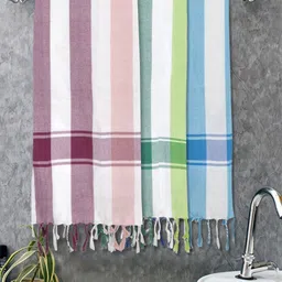 FABINALIV White & Blue 3 Striped Cotton 225 GSM Bath Towel-92