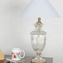 Kapoor Lamp Shades Transparent & White Glass Oleana Cotton Shade Table Lamp-32