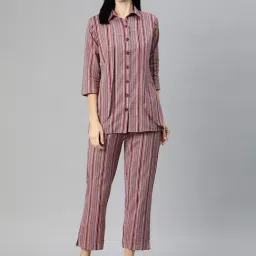Cottinfab Maroon Cotton Striped Shirt With Trousers-image-21