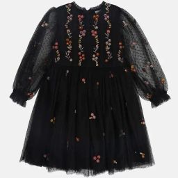 Miniklub Girls Black Embroidered Regular Fit Dress-image-2