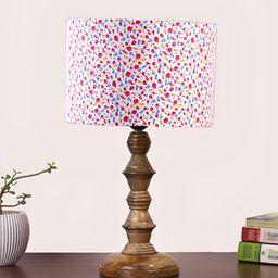 Devansh White & Yellow Printed Drum Shaped Wooden Table Lamp-27