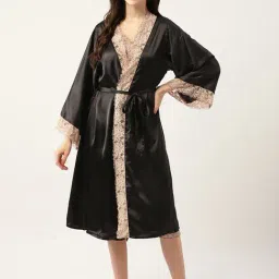 Ms.Lingies Black Lace Work Nightwear With Robe-image-85