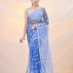 Arhi Blue Silk Woven Design Jamdani Saree with Unstitched Blouse-picture-26