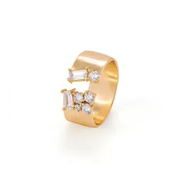 SWASHAA Kahvi 14K Stainless Steel 14K Gold Plated Cubic Zirconia Studded Finger Ring-30