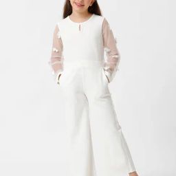 Kate & Oscar Kids White Solid Full Sleeves Jumpsuit-image-22