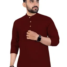 AMRIT TOP WEAR Mandarin Collar Organic Cotton Straight Kurta-picture-32