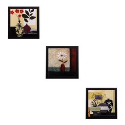 eCraftIndia Multicoloured Set of 3 Flowers & Vase UV Wall Art-26