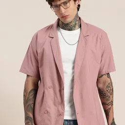 HERE&NOW Pure Cotton Lapel Collar Drop-Shoulder Sleeves Casual Shirt-picture-46