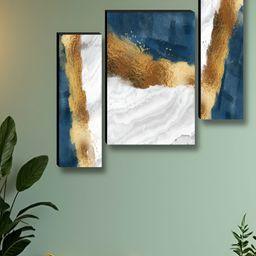 Livin'luxe Blue & Brown Set of 3 Piece Wood Abstract Wall Paintings-picture-10