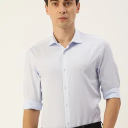 Peter England Men Blue Self-Design Tailored Fit Formal Shirt-image-94