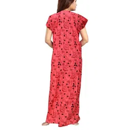 AAKARSHANA Red Pure Cotton Maxi Printed Nightdress-24