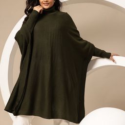 Sztori Plus Size Turtle Neck Longline Poncho-image-81
