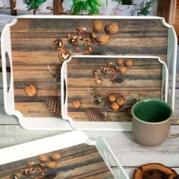 Servewell Walnut Melamine Elegant Trays - Set of 3-43