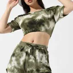 Campus Sutra Olive Green Printed Crop Top Shorts Set-picture-12