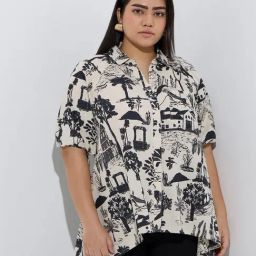 Gia by Westside Beige Scenic-Inspired Cotton-Blend Shirt-image-47